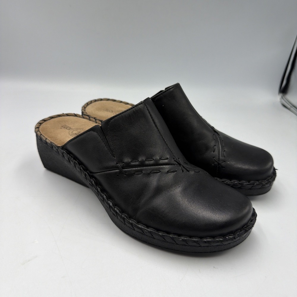 Duck Head Black  Leather Comfort Wedge Mule Clogs Women's Size 7 Slip On
